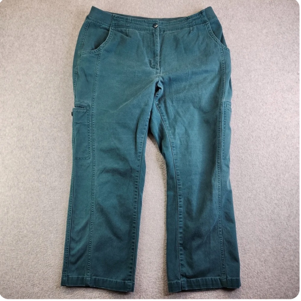 Vintage L.L. Bean Pants 14 Green Classic Fit Cargo Elastic Waist Stretch